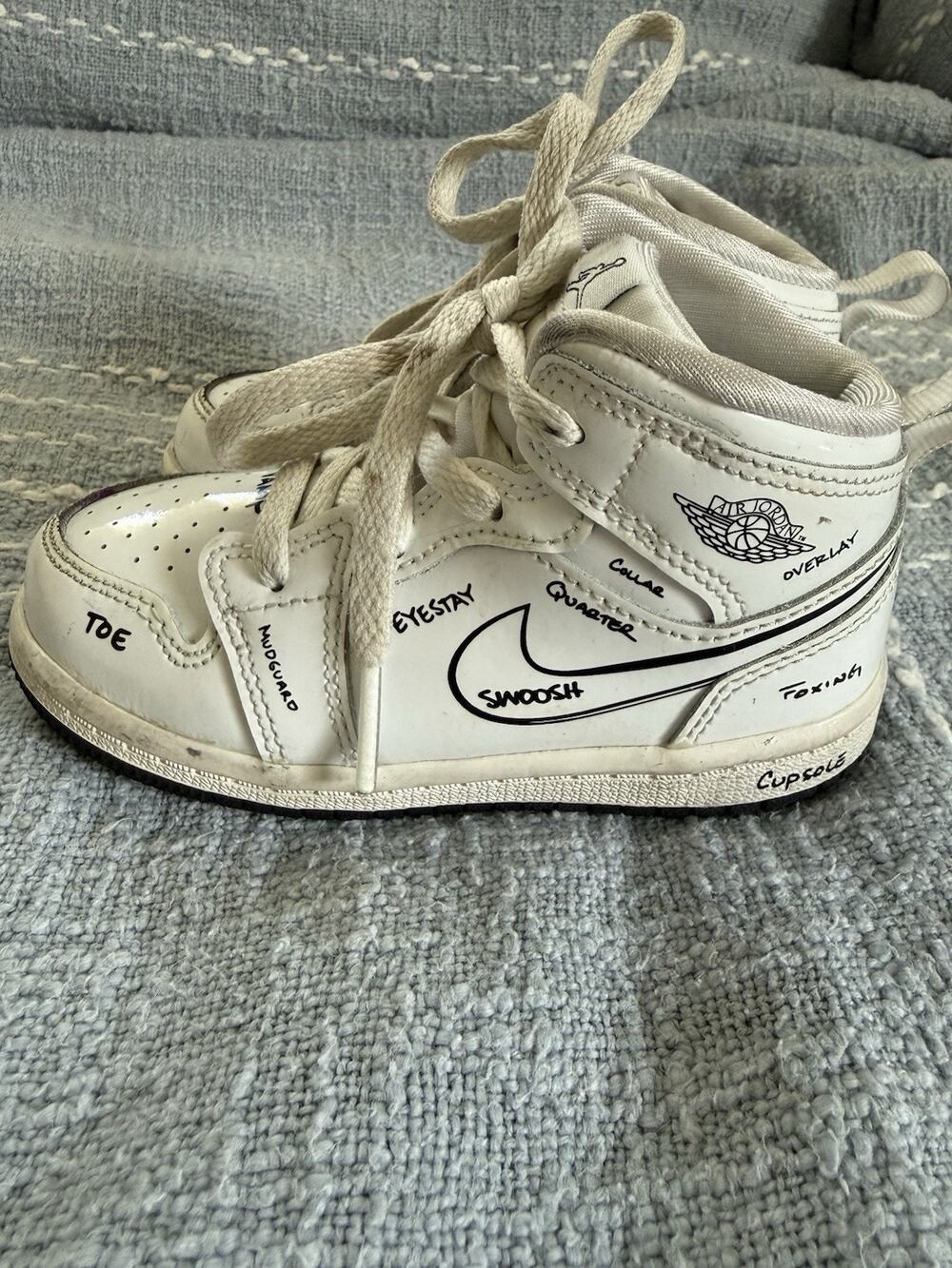 🔥Nike Air Jordan 1 Mid SS TD White/Black Toddler Sneakers Size 8C DQ1865 100